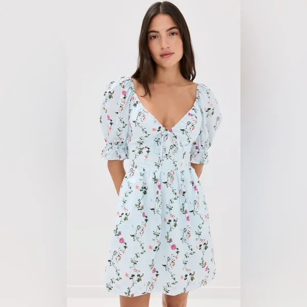 SOLD OUT Hill House Home The Ophelia Mini Dress in Pond Floral Size XS - Image 3