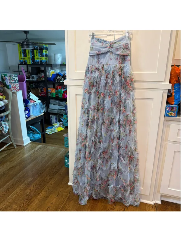 DressAlisa Light Blue Floral Mesh Tiered Ruffle Maxi Dress Strapless NWOT Large - Image 15