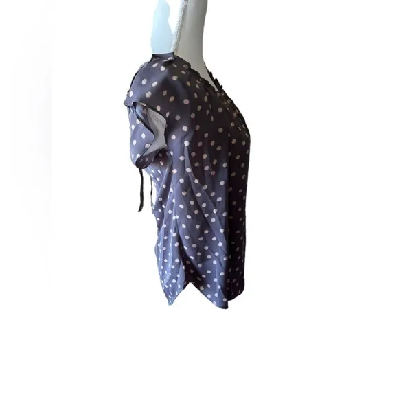 Lauren Conrad Polka Dot Tie Back Blouse Women's S Gray Pink Cap Sleeve - Image 5