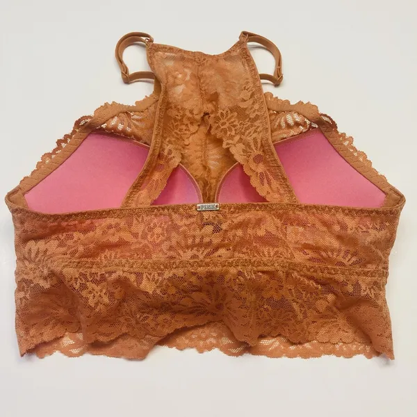 Victoria's Secret PINK Lace Bralette Women Small Orange Push Up‎ High Neck Boho - Image 6