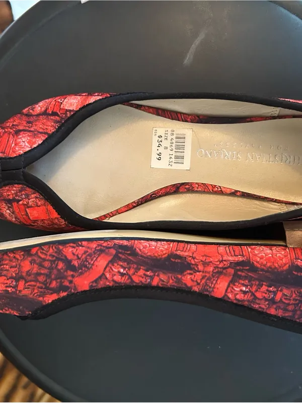 Christian Siriano Red and Black Peep-Toe Flats. Ballerina Open toe EUC - Image 4