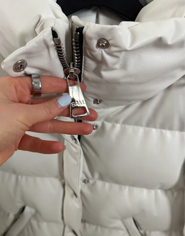 SAM. Vegan Leather White Quilted Puffer Jacket with High Collar - Image 9
