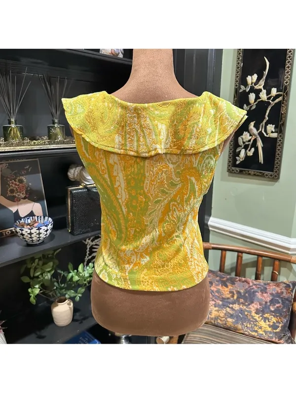 Zara Paisley Ruffle Blouse – Yellow & Green, Size Medium - Image 12