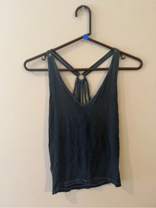 Hollister Navy Ribbed V-Neck Tank with Strappy Ring Back - Image 2