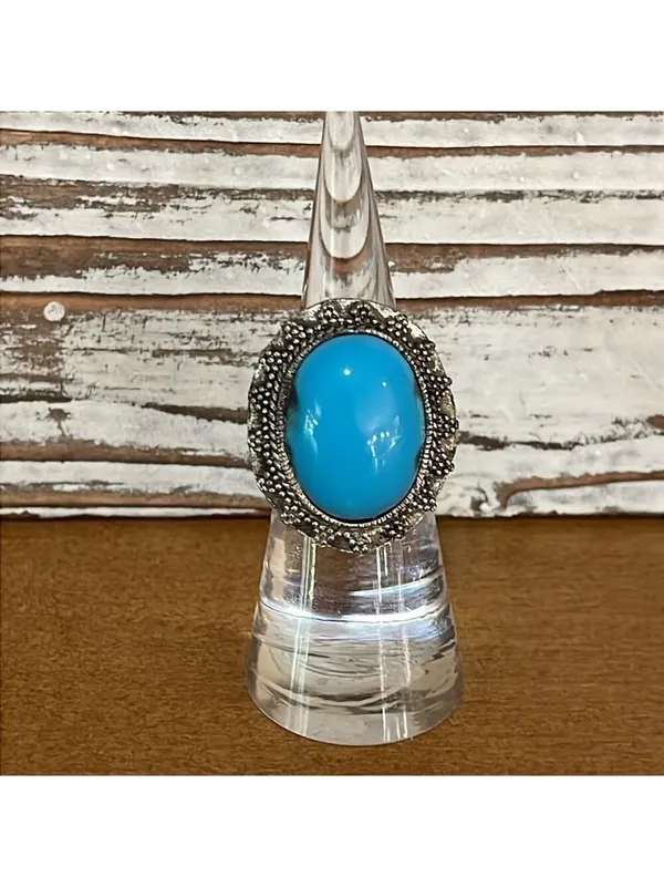 Faux turquoise and silver tone statement ring size 5.5 Blue - Image 2