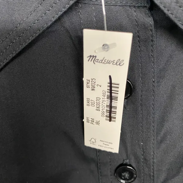 Madewell Dress 2 Black Seamed Long‎ Sleeve Mini Poplin Shirtdress Pockets NV025 - Image 5