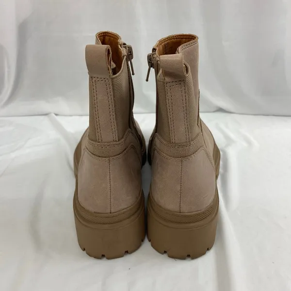 Lucky Brand women's Eabile tan suede taupe leather zip chunky ankle‎ boots 8.5 - Image 3