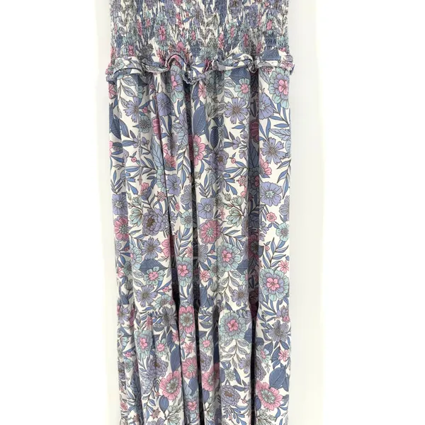 Petal + Pup Maxi Dress Floral Smocked Tiered 2 Blue Pink Boho Cottagecore - Image 3