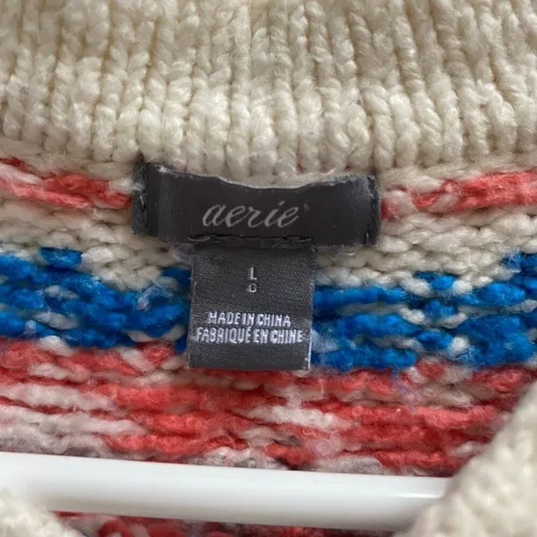 Aerie Fair Isle Sweater Women’s Large Cream Nordic Knit Cozy Winter Pullover - Image 4