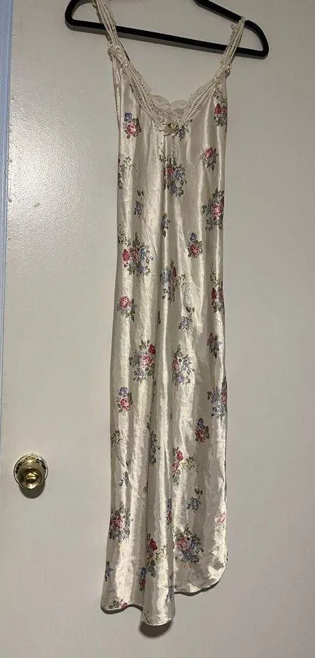Vintage Floral Satin Slip Nightgown Lingerie Cottagecore pearl dangle midi dress - Image 2