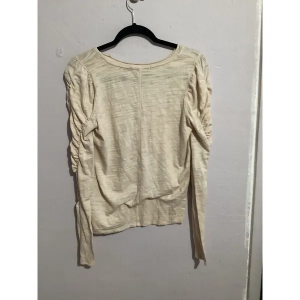 Free People We The Free Shirt Womens Medium Natasha Long Sleeve Ruched Beige - Image 3