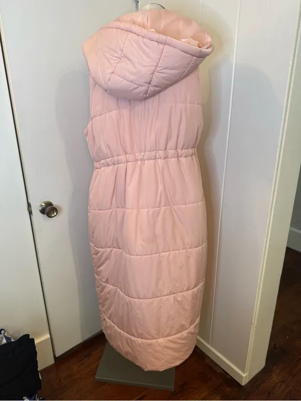 Amazon Hooded Long Sleeveless Puffer Vest in Light Pink Sz L - Image 2