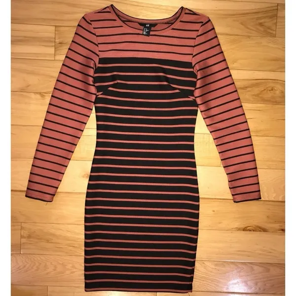 H & M Sweater Dress Women’s Small Black & Copper Stripes Casual Stretch Bodycom - Image 4