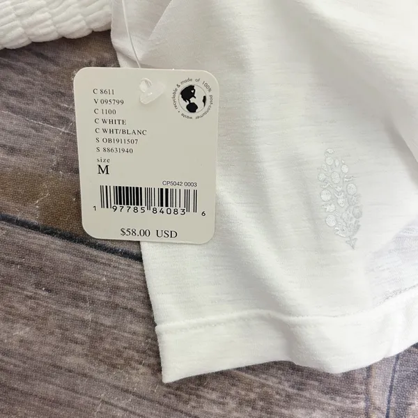 Free People Movement White Smocking Hot Wide Neck Open Back Short Sleeve Top New - Image 6