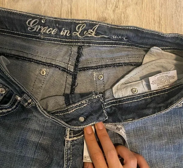 grace in la low rise rhinestone embellished straight leg cross jeans y2kvintage - Image 4
