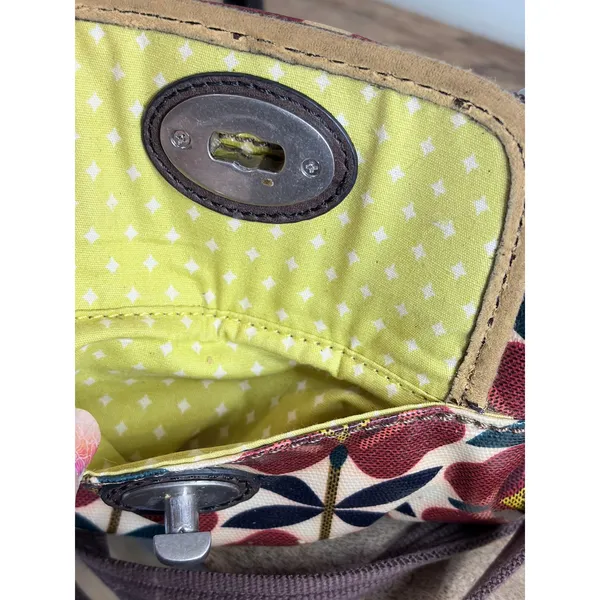 Fossil Key-Per Crossbody Bag Retro Floral Red Yellow Turnlock Pocket Purse - Image 6