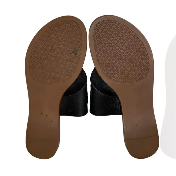 Tory Burch Jamie Size 6.5 Full Logo Thong Sandals‎ Black Leather S/N 48275 - Image 12