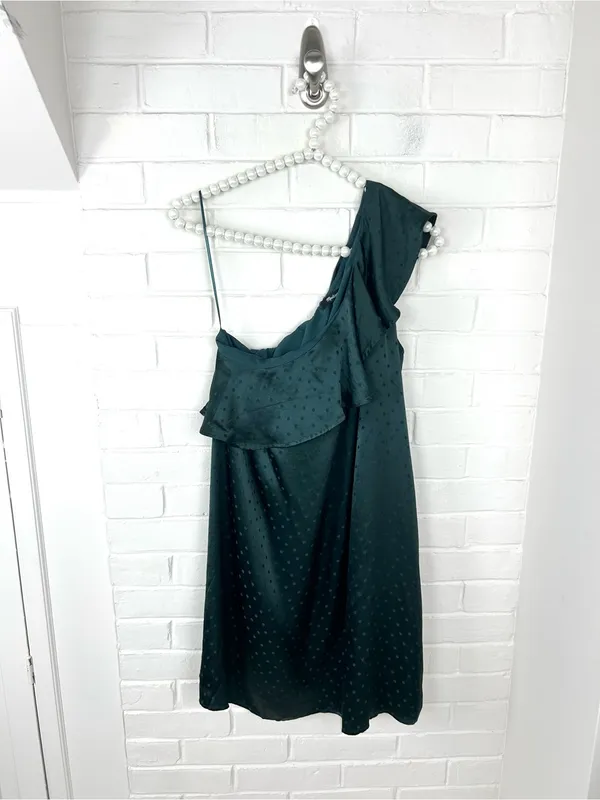 NWT Madewell Green Silk Polka Dot One Shoulder Dress Size 4 - Image 3