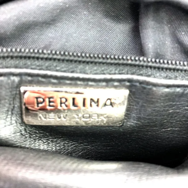Perlina New York Soft Black Leather Shoulder Bag Purse Medium Credit Cards Zip - Image 5