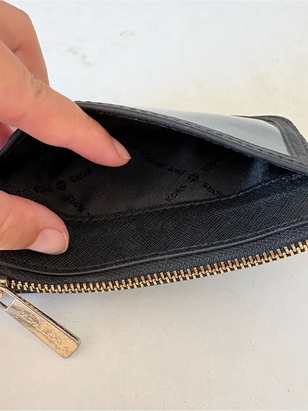 Michael Kors Jet Set Small Zip Black Leather Wallet Coin Pouch Card Holder 5x3.5 - Image 9