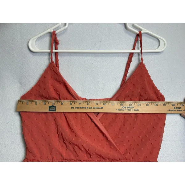 Francesca's Trixxi Womens Coral Swiss Dot Tired Mini Dress Spaghetti straps Sz M - Image 12