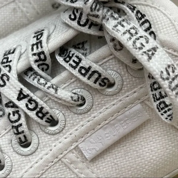 Superga White Slip On Backless Sneakers Logo Laces 39/7 - Image 3