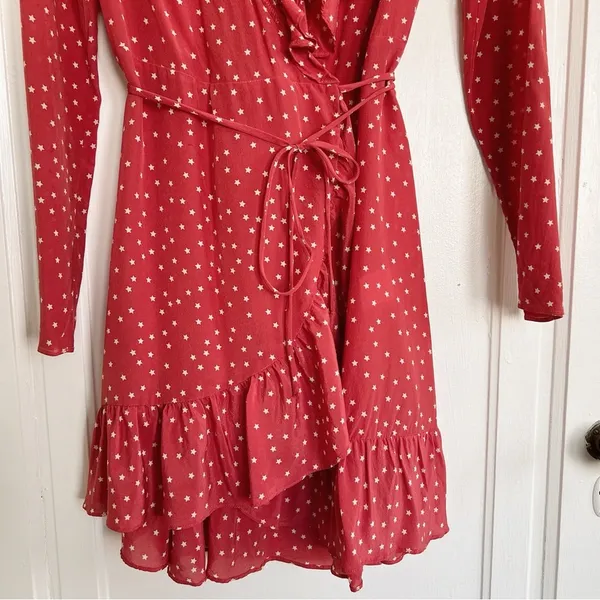 Realisation Par • The Alexandra wrap silk mini dress Red Star print ruffled - Image 8