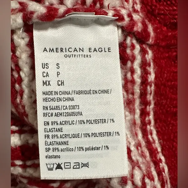 American Eagle Nordic Fair Isle Cozy Casual Sweater Size Small red white - Image 8