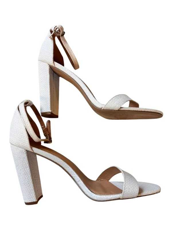 Lorelai Block Heel Sandals Womens 8.5 White Textured Open Toe Ankle Strap - Image 2