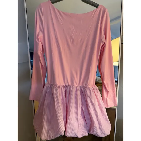 NEW Elegant Long Sleeve Scoop Neck Puff Bubble Mini Cocktail Dress L - Image 4