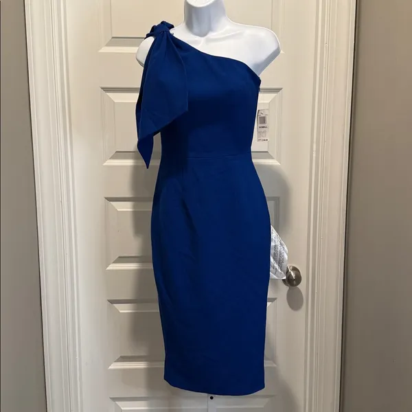 Dress the‎ Population Cobalt Blue One Shoulder Bow Sheath Dress XXS NWT Wedding - Image 4