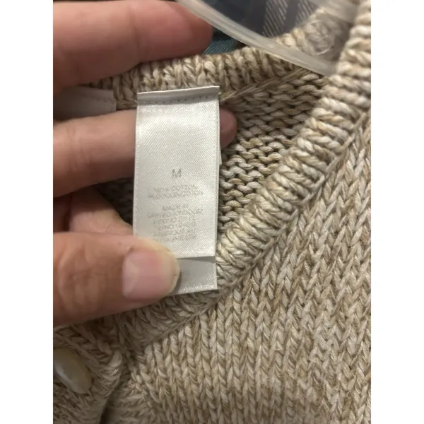 Liz Claiborne Button Cardigan Beige Sweater Medium Cotton Coastal Minimalist - Image 3
