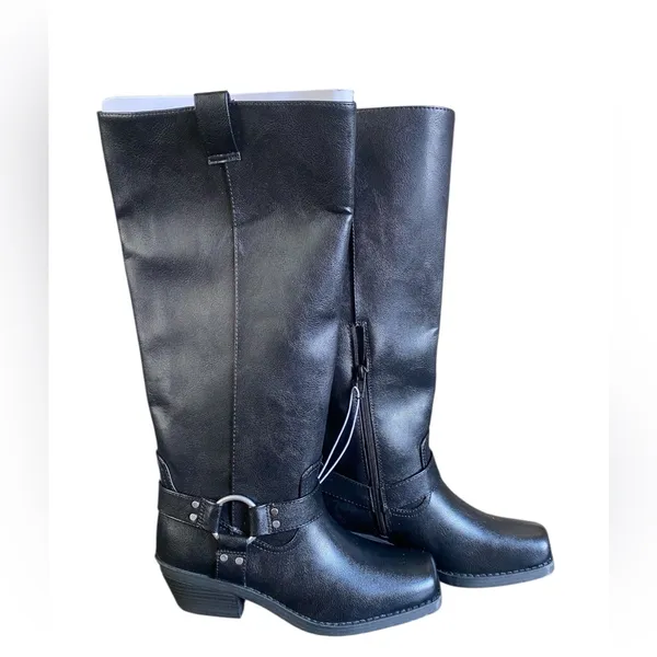 Universal Threads Black Knee High Boots Harness Buckle Riding Boots Women 7 - Image 2