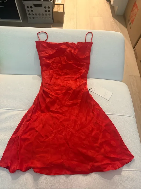 Zara Satin Polka Dot Dress - Image 4