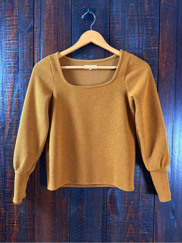 Madewell Fall Colors Square Neck Puff-Sleeve Sweater Top - XXS - Image 7