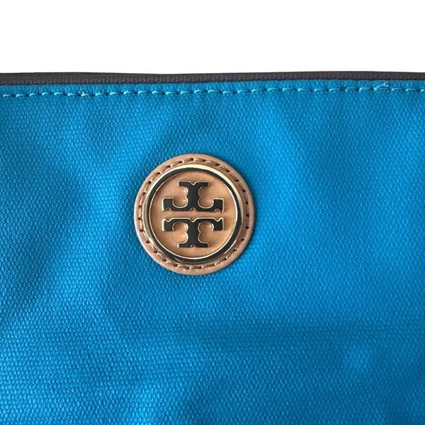Tory Burch Jaden Tote Blue Canvas‎ Coconut Tan Leather Shopper Bag - Image 3