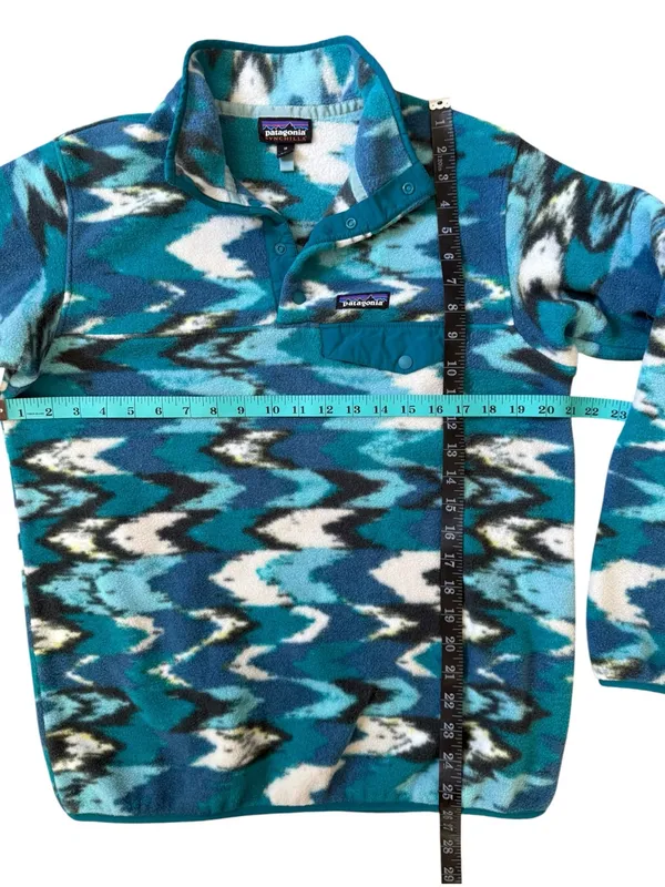 Patagonia Womens Synchilla Fleece Trout Tales Elwha Blue Fleece Snap Jacket M - Image 3