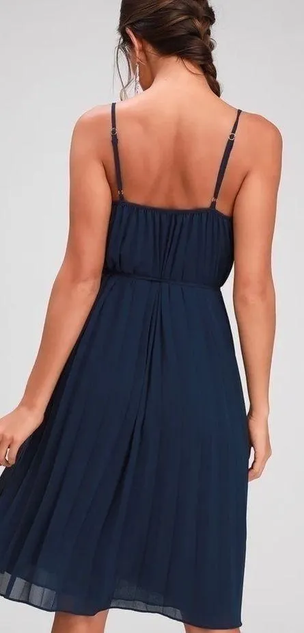 LULU’S In Celebration Navy Blue Pleated Midi Dress - Image 2