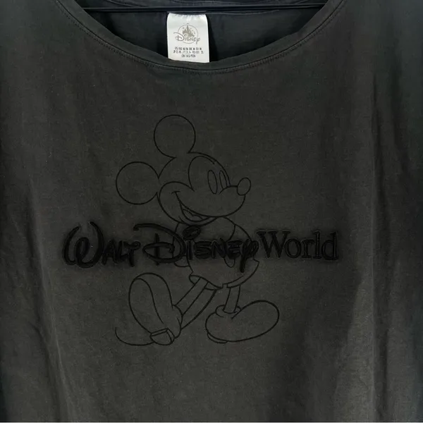 Disney Mickey Mouse Dark Charcoal Gray Minimalistic Cuffed ‎ Short Sleeve Tee - Image 2