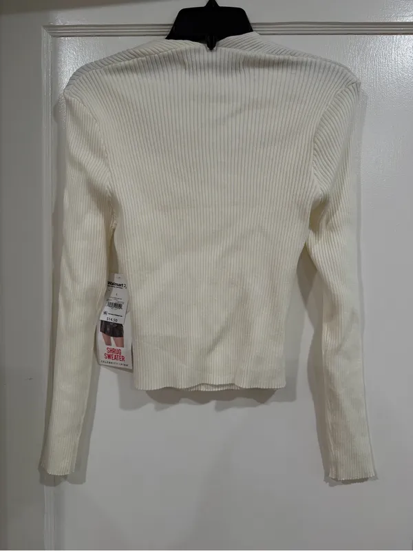 Celebrity Pink Cream Ribbed Open Cardigan with Long Sleeves - Image 7
