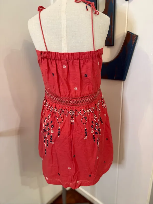 Abercrombie & Fitch Coral Tie-Shoulder Embroidered Mini Dress Sz S - Image 2