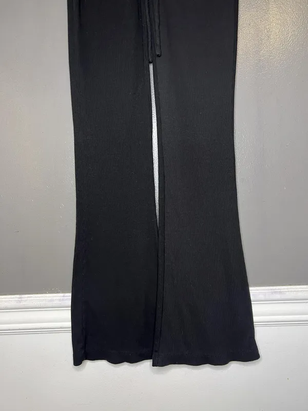 Princess Polly Pants Womens 2 Black Ribbed Flare Ruched Waist Lounge Sweatpants - Image 3