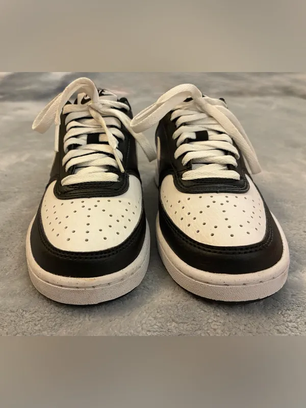 Women’s Nike Low-Top Sneakers - Black and White Leather Size 6 - Image 3