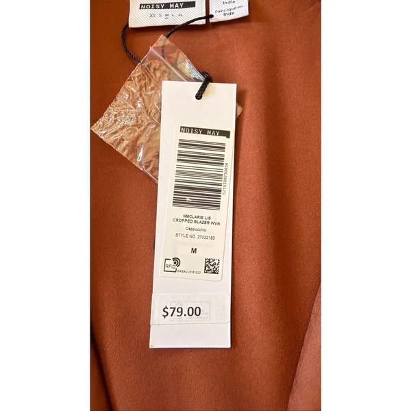 Noisy May Cropped Blazer Cappuccino Brown Satin Women’s Size M NWT - Image 3