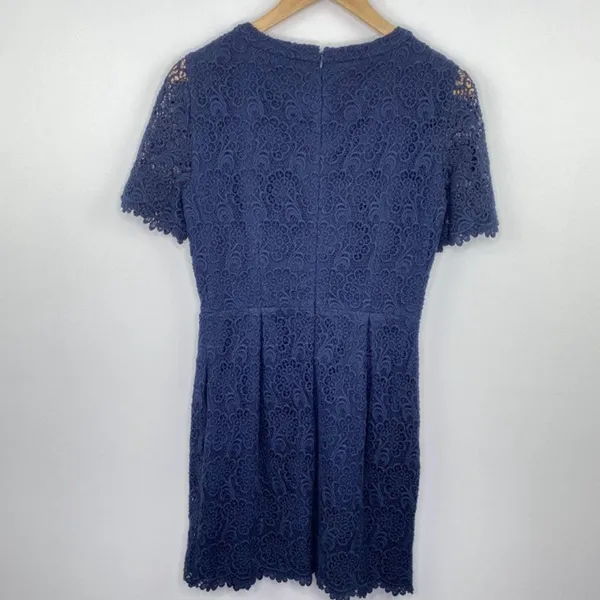 Club Monaco Navy Blue Lace‎ Embroidered Short Sleeve Mini Dress Womens Size 2 - Image 6