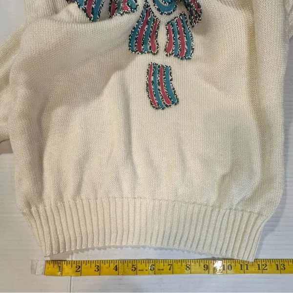 Vintage Kenneth Too‎ Ivory Aztec Pullover Sweater Turquoise Embellished Sz S/M - Image 8