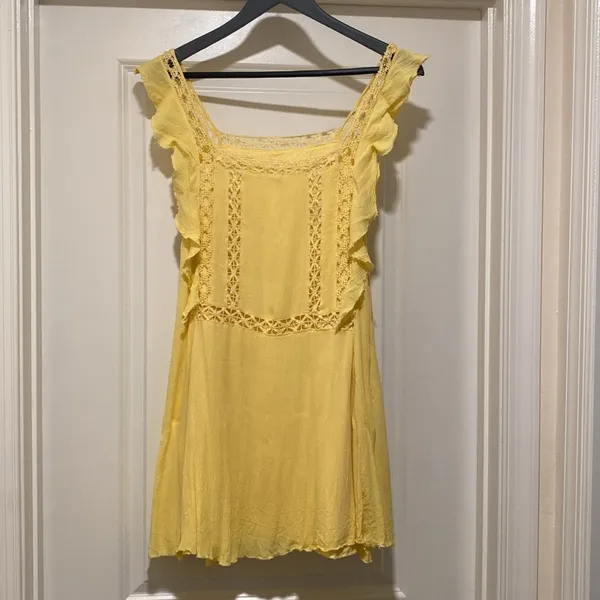 Free People One Yellow Priscilla Mini dress Crochet Embroidery Small Boho Preppy - Image 5