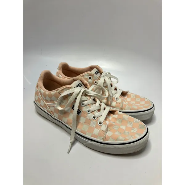 Vans peach &‎ white checkered sneakers women's size 10 skateboard punk trendy - Image 3