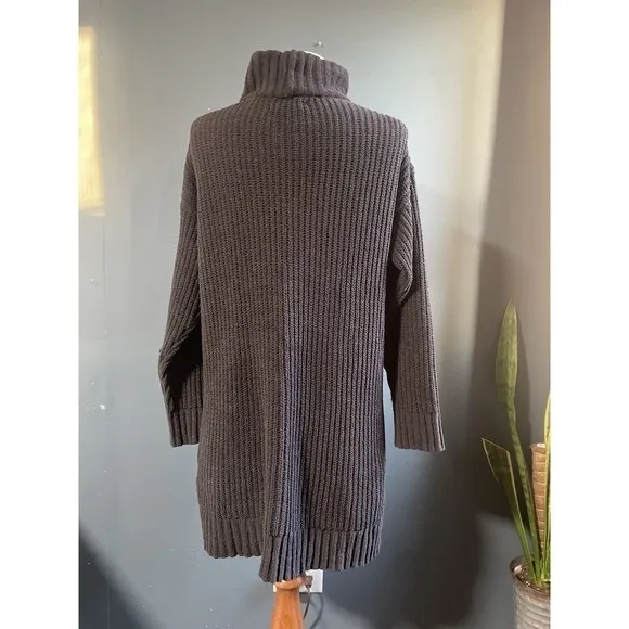 American Eagle Charcoal Grey Ribbed Turtleneck Sweater Dress Midi‎ Length Size M - Image 3