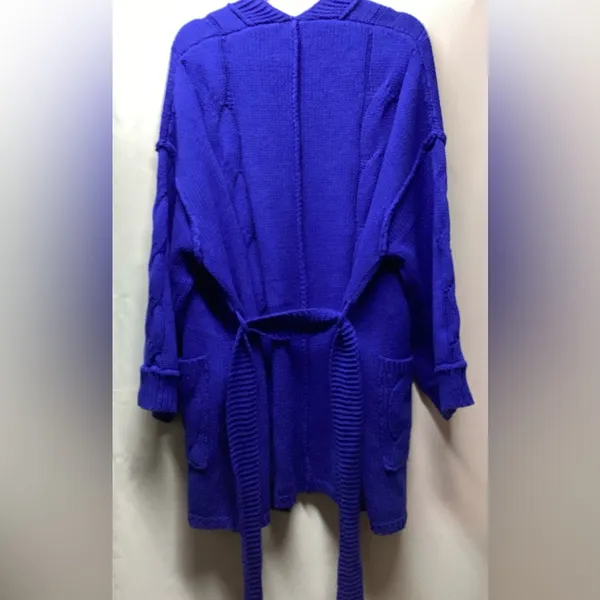 POL chunky cable knit sweater Long open front Belted cardigan Royal Size M/… - Image 7